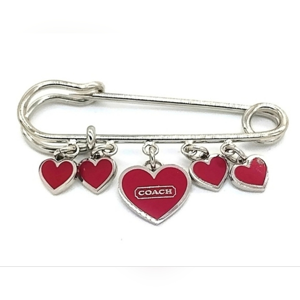 Coach 8488 Silver and Red Heart Charm Kilt Pin NWT
